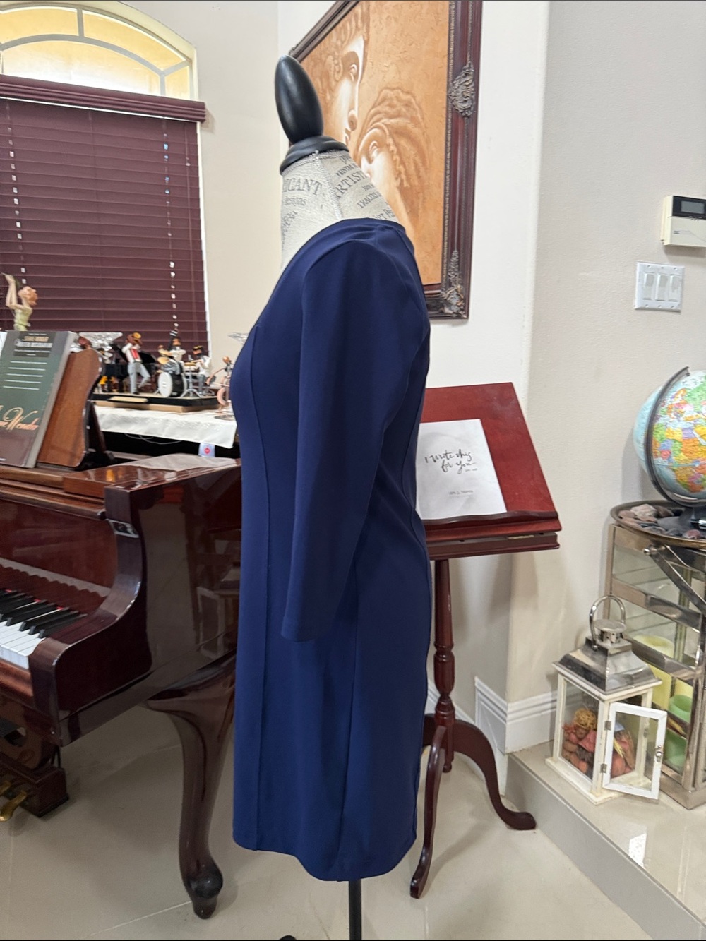 Boston Proper Navy Square-Neck Midi Dress - Picture 3 of 6